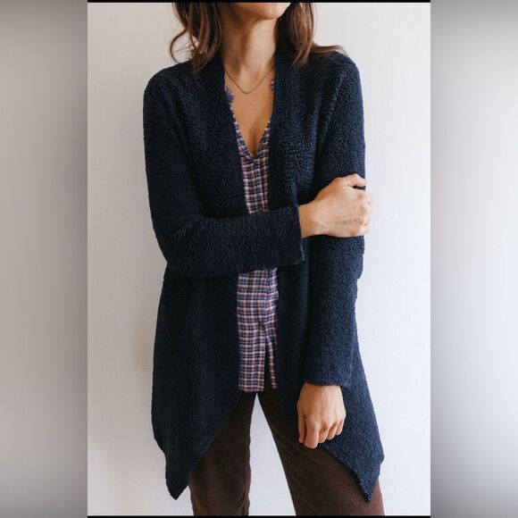 Eileen Fisher Black Textured Open Front Women’s Cardigan Jacket M Silk Blend - Picture 3 of 8